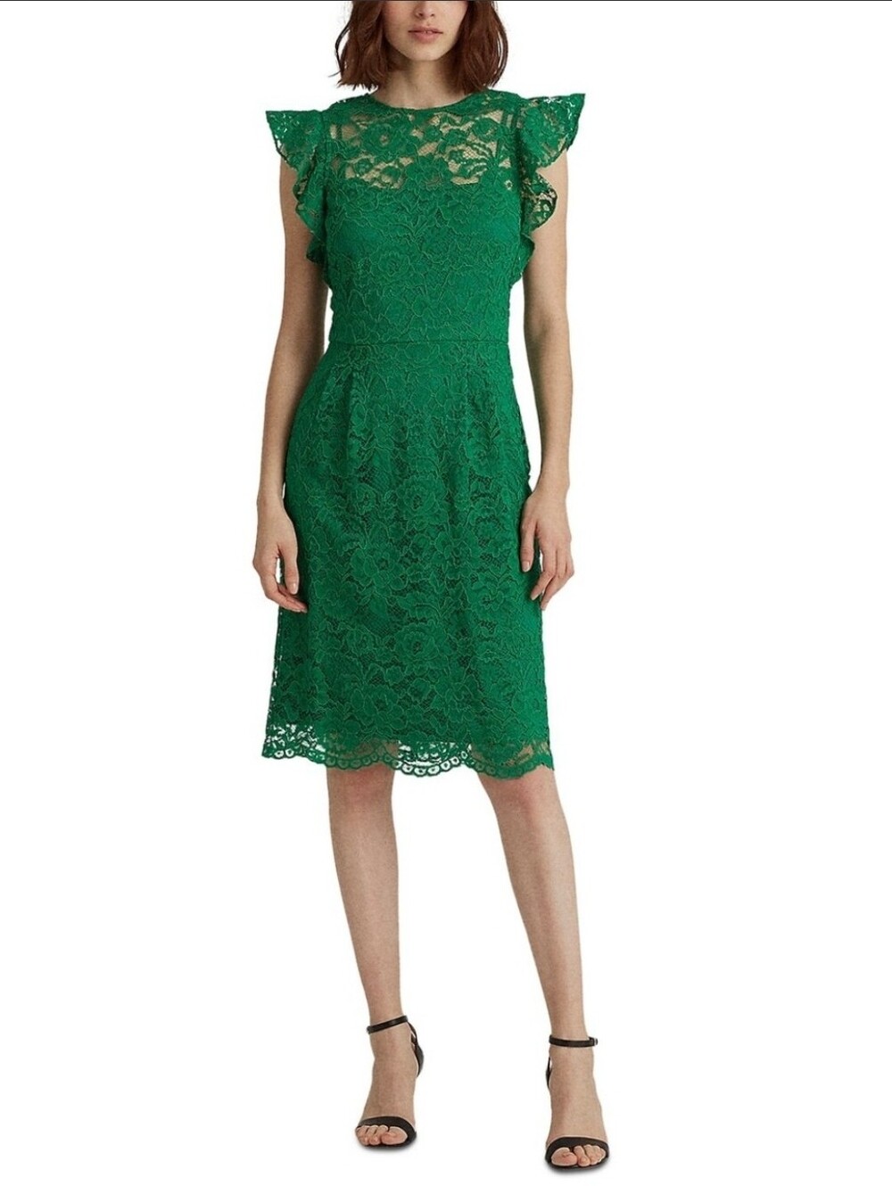 Ralph Lauren Emerald Lace Flutter-Sleeve Midi Dress Size 6